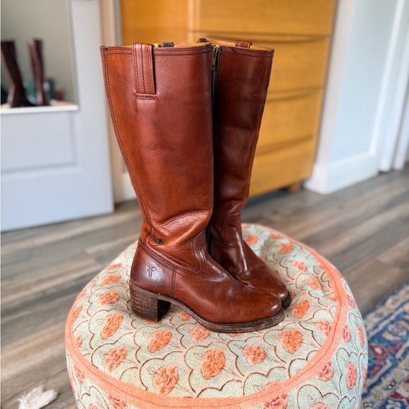 Vintage 90s Frye Campus Boots 8M Made in USA Cognac Brown Leather Riding Boots - Picture 9 of 9